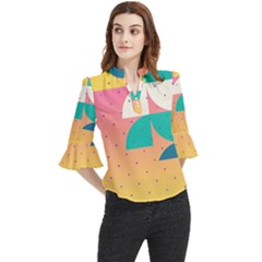 Abstract Geometric Bauhaus Polka Dots Retro Memphis Art Loose Horn Sleeve Chiffon Blouse