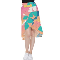 Abstract Geometric Bauhaus Polka Dots Retro Memphis Art Frill Hi Low Chiffon Skirt