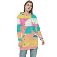 Abstract Geometric Bauhaus Polka Dots Retro Memphis Art Women s Long Oversized Pullover Hoodie by Maspions