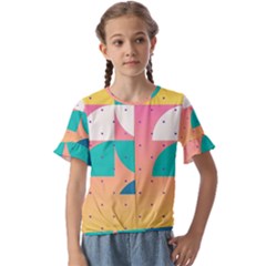 Abstract Geometric Bauhaus Polka Dots Retro Memphis Art Kids  Cuff Sleeve Scrunch Bottom T-shirt