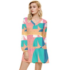 Abstract Geometric Bauhaus Polka Dots Retro Memphis Art Tiered Long Sleeve Mini Dress