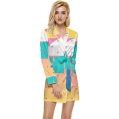 Abstract Geometric Bauhaus Polka Dots Retro Memphis Art Long Sleeve Satin Robe