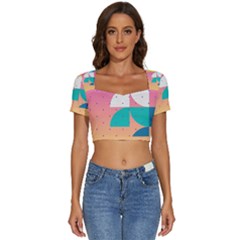 Abstract Geometric Bauhaus Polka Dots Retro Memphis Art Short Sleeve Square Neckline Crop Top  by Maspions