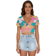 Abstract Geometric Bauhaus Polka Dots Retro Memphis Art V-neck Crop Top by Maspions