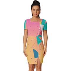 Abstract Geometric Bauhaus Polka Dots Retro Memphis Art Fitted Knot Split End Bodycon Dress by Maspions