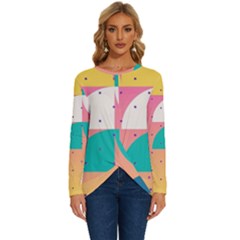 Abstract Geometric Bauhaus Polka Dots Retro Memphis Art Long Sleeve Crew Neck Pullover Top