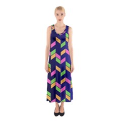 Background Pattern Geometric Pink Yellow Green Sleeveless Maxi Dress by Maspions