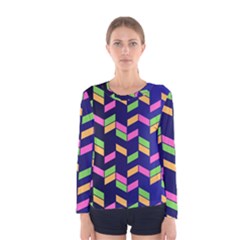 Background Pattern Geometric Pink Yellow Green Women s Long Sleeve T-shirt