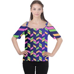 Background Pattern Geometric Pink Yellow Green Cutout Shoulder T-shirt