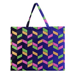 Background Pattern Geometric Pink Yellow Green Zipper Large Tote Bag