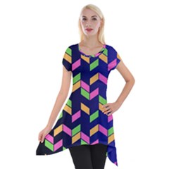 Background Pattern Geometric Pink Yellow Green Short Sleeve Side Drop Tunic by Maspions