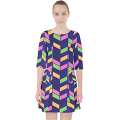 Background Pattern Geometric Pink Yellow Green Quarter Sleeve Pocket Dress