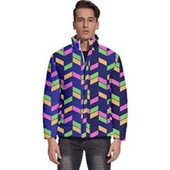 Background Pattern Geometric Pink Yellow Green Men s Puffer Bubble Jacket Coat