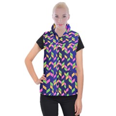 Background Pattern Geometric Pink Yellow Green Women s Button Up Vest