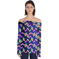 Background Pattern Geometric Pink Yellow Green Off Shoulder Long Sleeve Top by Maspions