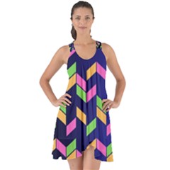 Background Pattern Geometric Pink Yellow Green Show Some Back Chiffon Dress