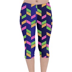 Background Pattern Geometric Pink Yellow Green Velvet Capri Leggings 