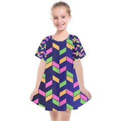 Background Pattern Geometric Pink Yellow Green Kids  Smock Dress by Maspions