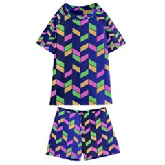 Background Pattern Geometric Pink Yellow Green Kids  Swim T-shirt And Shorts Set