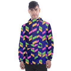 Background Pattern Geometric Pink Yellow Green Men s Front Pocket Pullover Windbreaker