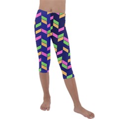 Background Pattern Geometric Pink Yellow Green Kids  Lightweight Velour Capri Leggings 