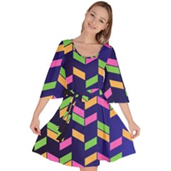 Background Pattern Geometric Pink Yellow Green Velour Kimono Dress by Maspions