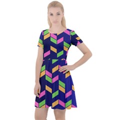 Background Pattern Geometric Pink Yellow Green Cap Sleeve Velour Dress 