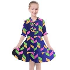 Background Pattern Geometric Pink Yellow Green Kids  All Frills Chiffon Dress