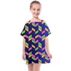 Background Pattern Geometric Pink Yellow Green Kids  One Piece Chiffon Dress