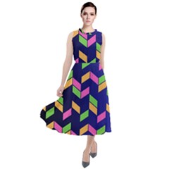 Background Pattern Geometric Pink Yellow Green Round Neck Boho Dress