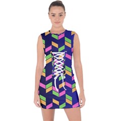 Background Pattern Geometric Pink Yellow Green Lace Up Front Bodycon Dress