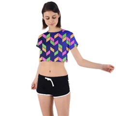 Background Pattern Geometric Pink Yellow Green Tie Back Short Sleeve Crop T-shirt