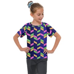 Background Pattern Geometric Pink Yellow Green Kids  Mesh Piece T-shirt