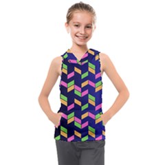 Background Pattern Geometric Pink Yellow Green Kids  Sleeveless Hoodie by Maspions