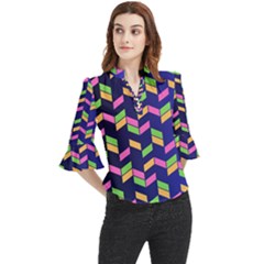 Background Pattern Geometric Pink Yellow Green Loose Horn Sleeve Chiffon Blouse