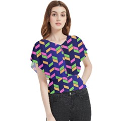 Background Pattern Geometric Pink Yellow Green Butterfly Chiffon Blouse