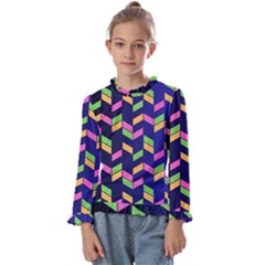 Background Pattern Geometric Pink Yellow Green Kids  Frill Detail T-shirt