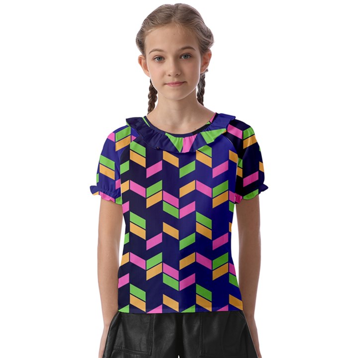 Background Pattern Geometric Pink Yellow Green Kids  Frill Chiffon Blouse