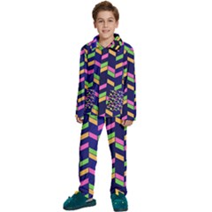 Background Pattern Geometric Pink Yellow Green Kids  Long Sleeve Velvet Pajamas Set