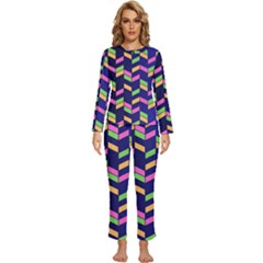 Background Pattern Geometric Pink Yellow Green Womens  Long Sleeve Lightweight Pajamas Set