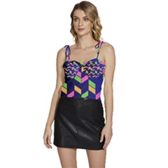 Background Pattern Geometric Pink Yellow Green Flowy Camisole Tie Up Top