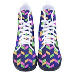 Background Pattern Geometric Pink Yellow Green Men s High-top Canvas Sneakers