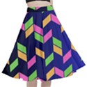 Background Pattern Geometric Pink Yellow Green A-Line Full Circle Midi Skirt With Pocket View1