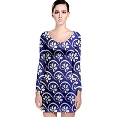 Pattern Floral Flowers Leaves Botanical Long Sleeve Bodycon Dress