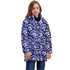 Pattern Floral Flowers Leaves Botanical Kids  Hooded Longline Puffer Jacket