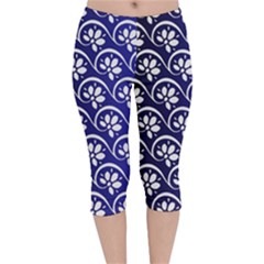 Pattern Floral Flowers Leaves Botanical Velvet Capri Leggings 