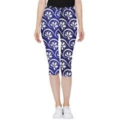 Pattern Floral Flowers Leaves Botanical Inside Out Lightweight Velour Capri Leggings  by Maspions