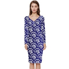 Pattern Floral Flowers Leaves Botanical Long Sleeve V-neck Bodycon Dress  by Maspions