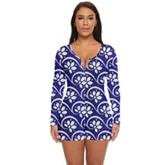 Pattern Floral Flowers Leaves Botanical Long Sleeve Boyleg Swimsuit