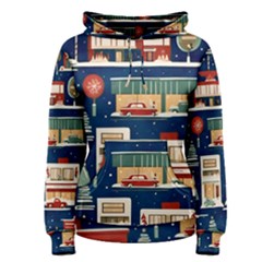 Cars Snow City Landscape Vintage Old Time Retro Pattern Women s Pullover Hoodie by Maspions